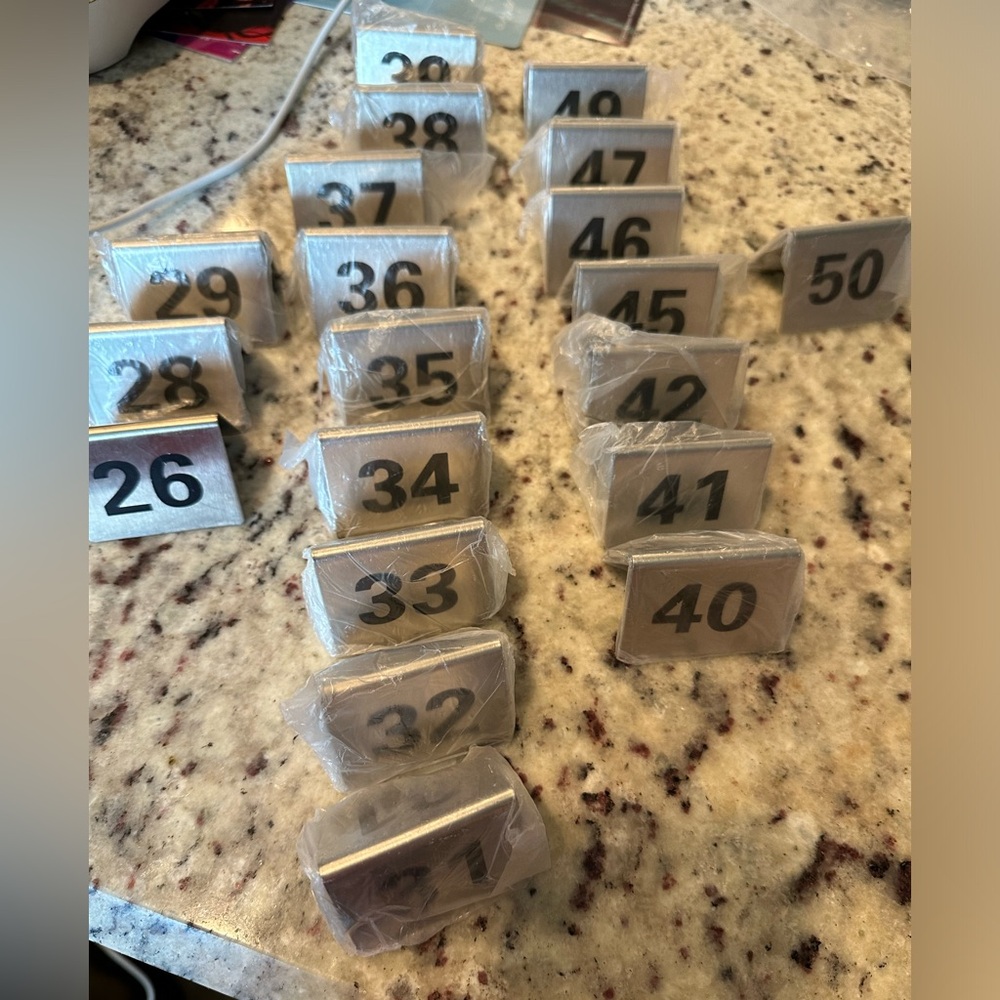 Set of 20 Metal Table Numbers